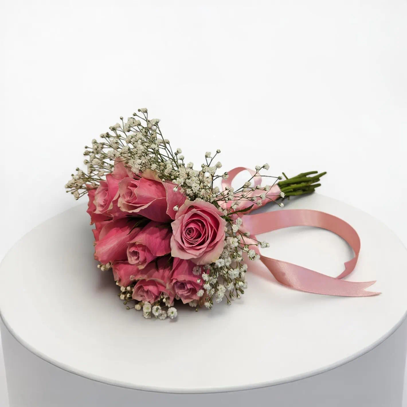 Pembe Gül ve Cipso Romantik Gelin Eli Buketi