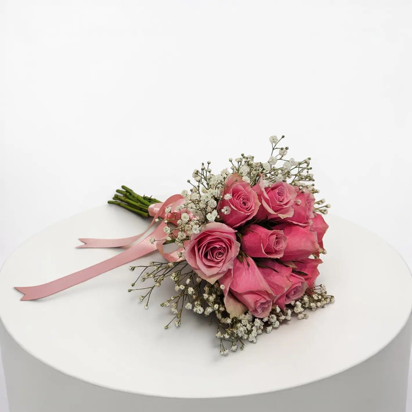 Pembe Gül ve Cipso Romantik Gelin Eli Buketi