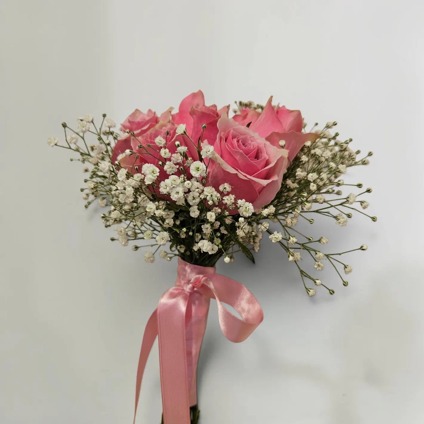 Pembe Gül ve Cipso Romantik Gelin Eli Buketi