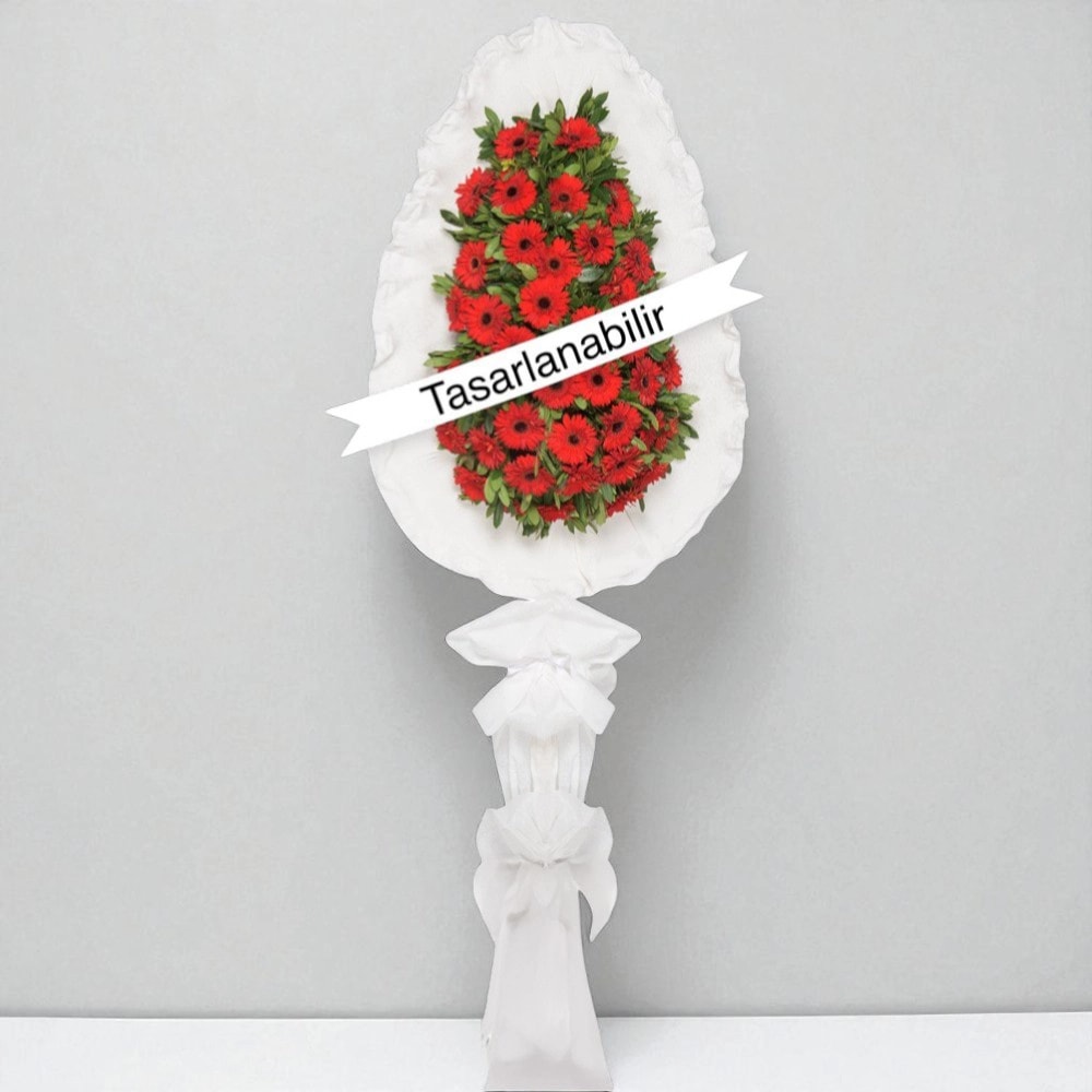 Büyük Kırmızı Gerbera Çiçekli Tek Katlı Çelenk