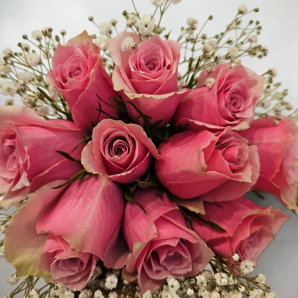 Pembe Gül ve Cipso Romantik Gelin Eli Buketi