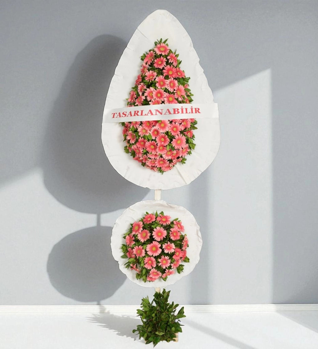 Büyük Pembe Gerbera Çiçekli Çelenk