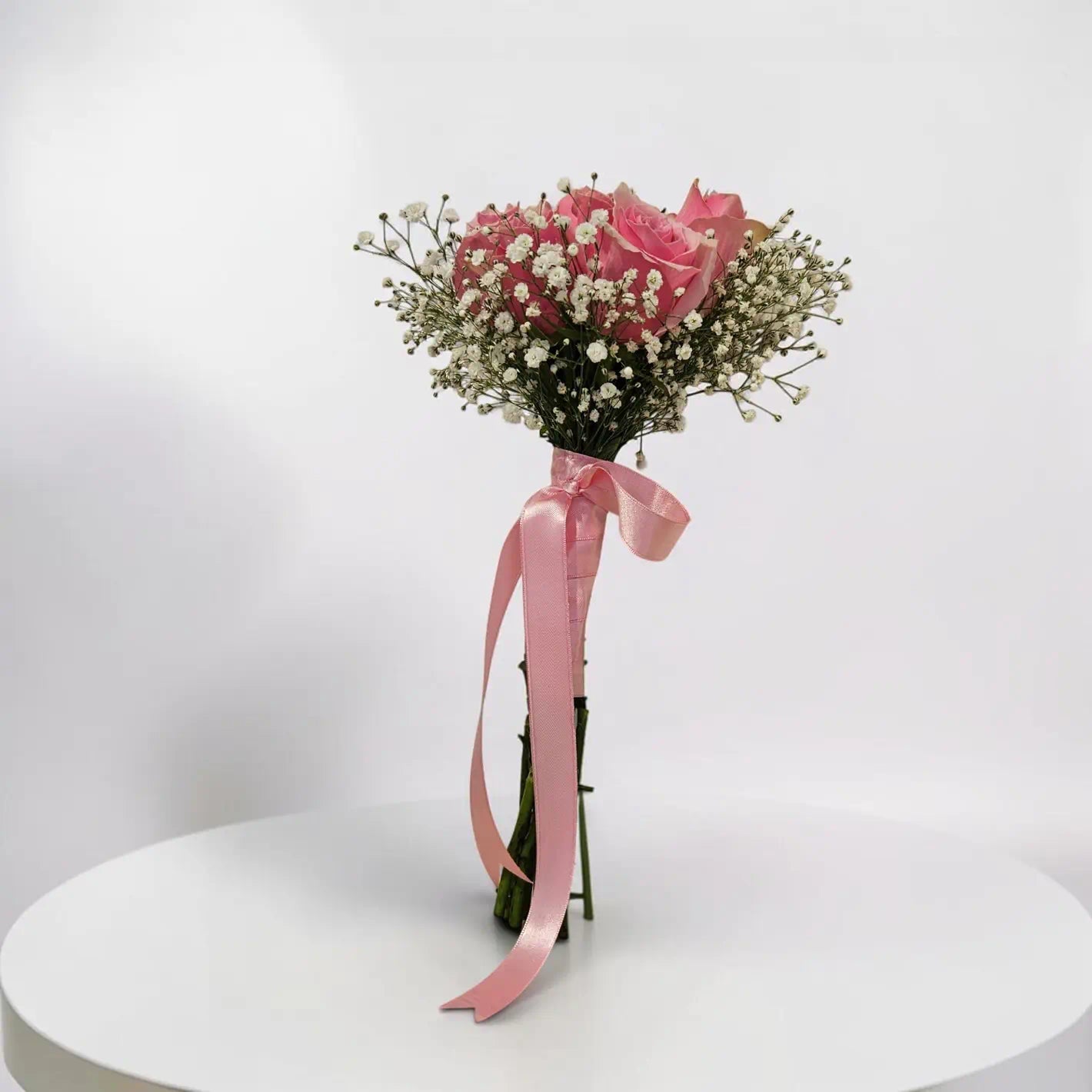 Pembe Gül ve Cipso Romantik Gelin Eli Buketi